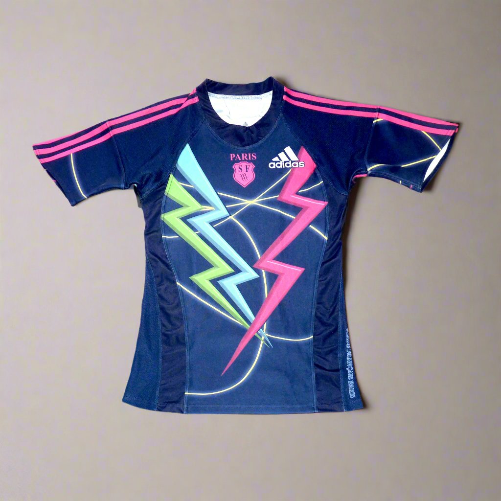 Stade Francais Rugby Short Sleeve Home Jersey 2010 / 11 adidas Test Unisex Adults Test Fit Sponsorless Stade Francais Paris France Rugby Jersey Shirt Vintage Retro Top 14 Heineken Cup SHIRTS V SKINS