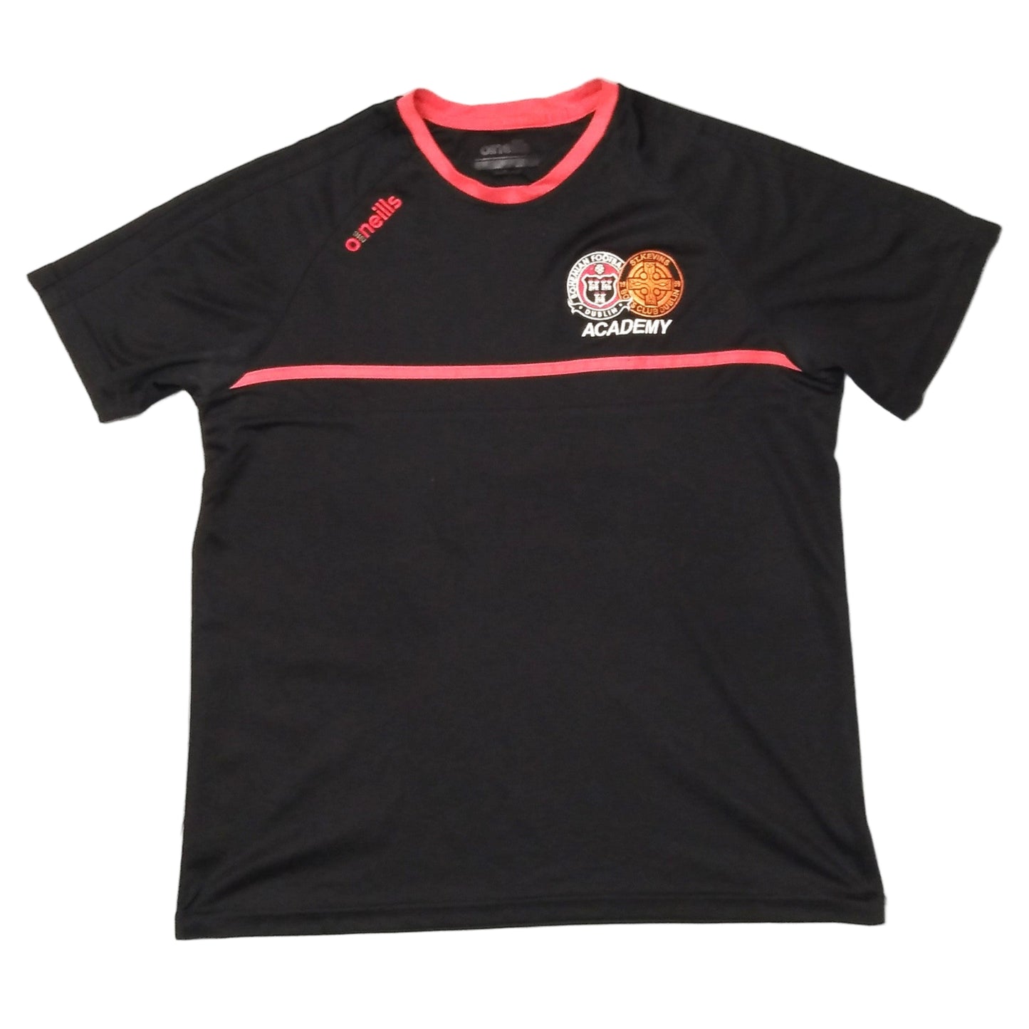 A black and red Bohemian FC Academy football jersey laid flat on a surface.