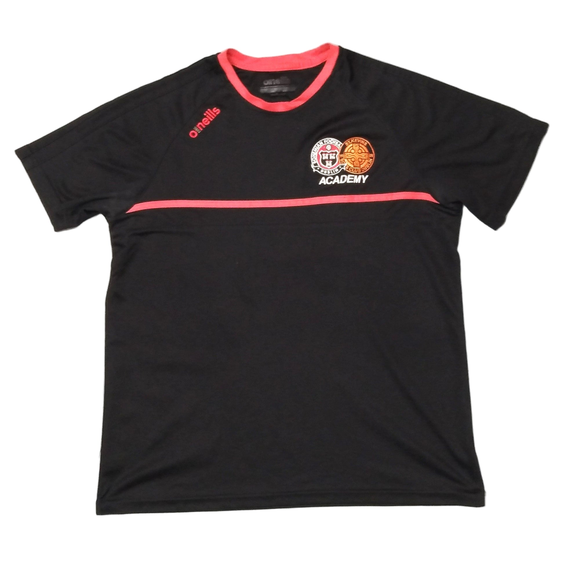 A black and red Bohemian FC Academy football jersey laid flat on a surface.