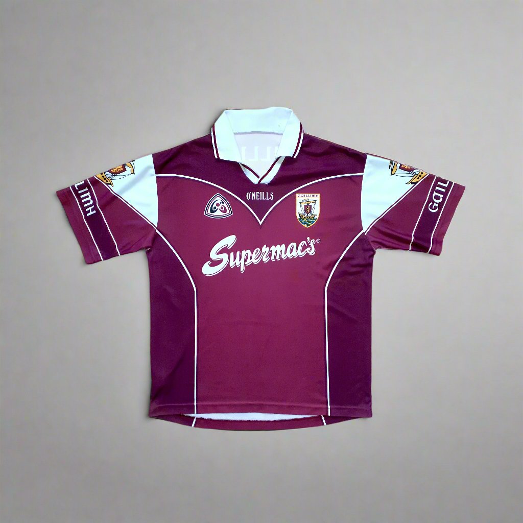 Galway GAA  Short Sleeve  Home  Jersey  2002 / 03  O'Neills     Unisex Adults       Supermacs  Galway Gaillimh Hurling Gaelic Football Vintage Retro   SHIRTS V SKINS   