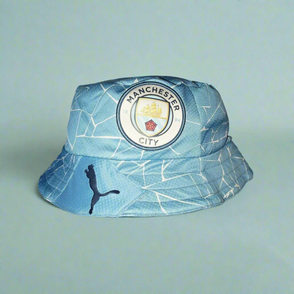 Manchester City Football    Home  Bucket Hat  2020 / 21  Puma  Upcycled   Unisex Adults       Etihad Airways  bucket hat festival vintage retro upcycled recycled rave cap headware Football Soccer Rugby GAA  SHIRTS V SKINS   