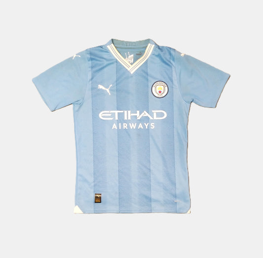Manchester City Football  Short Sleeve  Home  Jersey  2023 / 24  Puma     Unisex Adults       Etihad Airways  Manchester City Citizens England Football Soccer Premier League Vintage Retro  SHIRTS V SKINS   