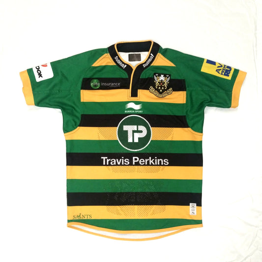 Northampton Saints Rugby  Short Sleeve  Home  Jersey  2015 / 16  Burrda Sport     Unisex Adults       Travis Perkins  Northampton Saints Rugby Jersey Shirt England   SHIRTS V SKINS   