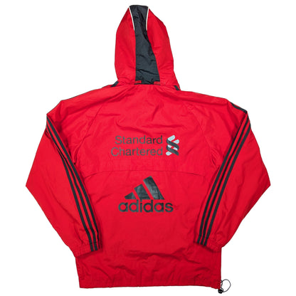 Red jacket with Adidas logo on a white background