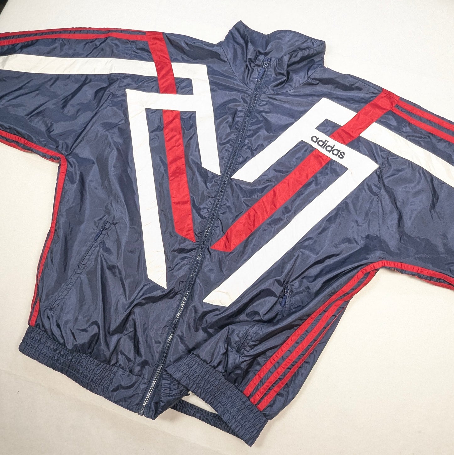 Navy adidas Streetwear Jacket 1990s (XL) [Very Good]