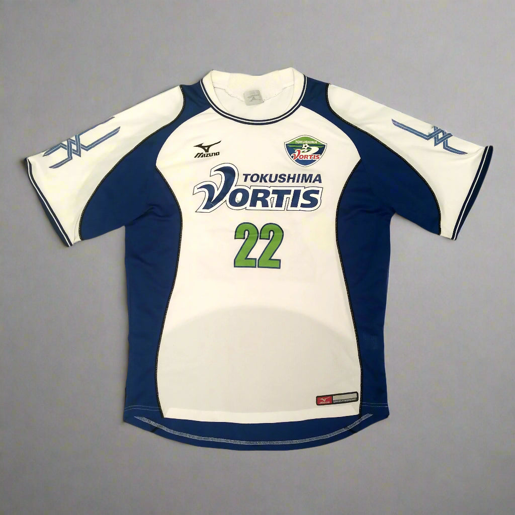 Tokushima Vortis Football  Short Sleeve  Away  Jersey  2005 / 06  Mizuno  Player Issue   Unisex Adults     #22  Sponsorless  Tokushima Vortis SHikoku Football Soccer Jersey Shirt Vintage Retro J League Japan  SHIRTS V SKINS   