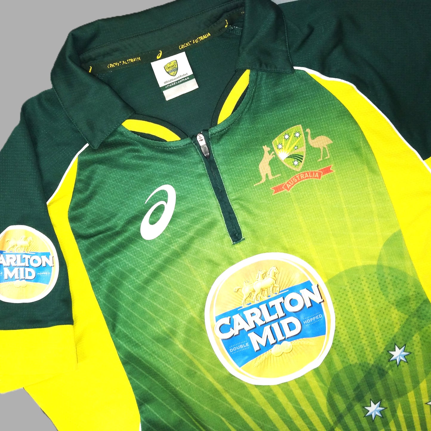 Australia Cricket  Short Sleeve  Home  Jersey  2015 / 16  Asics     Unisex Adults       Cartlon Mild  aussie oz test cricket one day 20 20 wallabies  SHIRTS V SKINS   