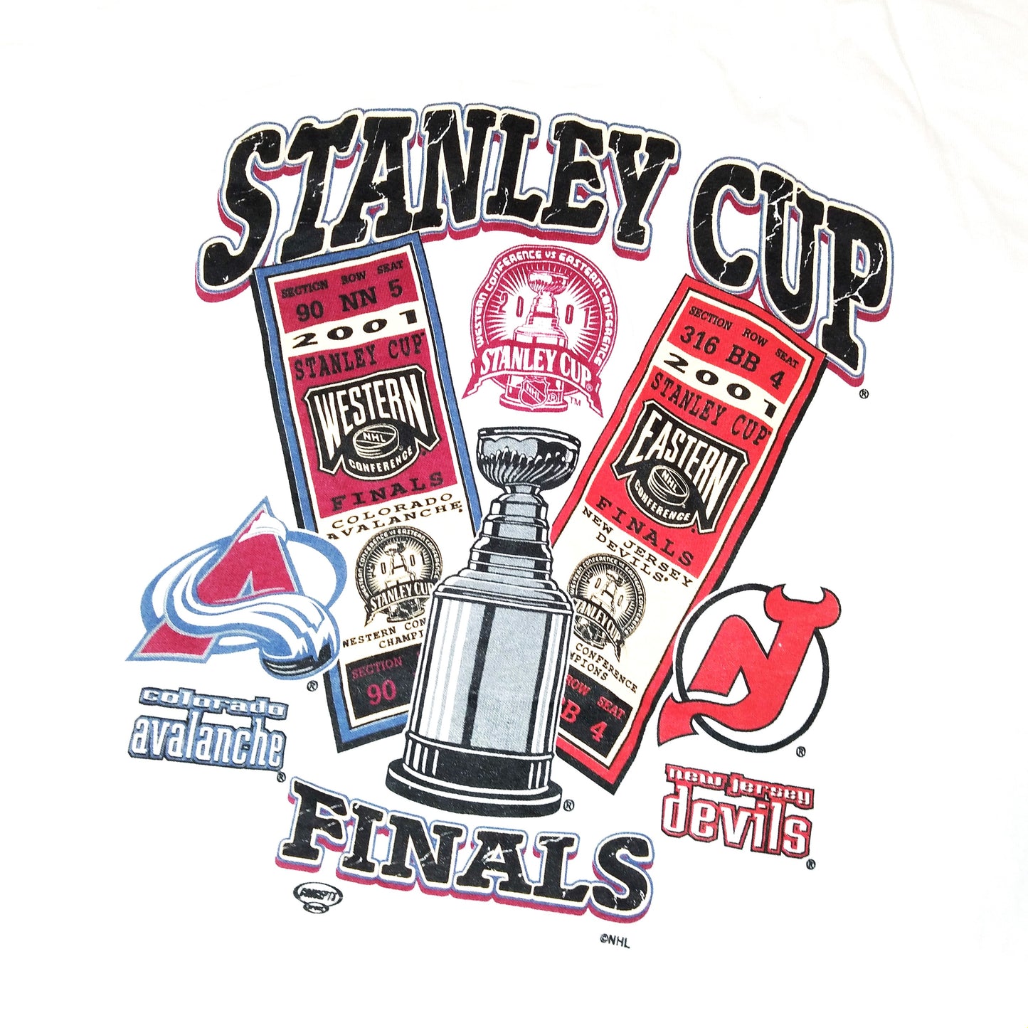 Stanley Cup 2001 2001 / 02 Ice Hockey T-Shirt (L) New Jersey Devils Colorado Avalanche [Very Good]